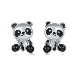 10K White Gold Panda Stud Earrings-2