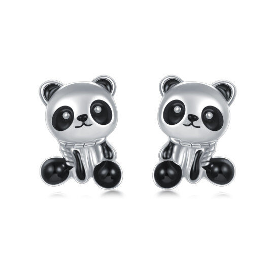 10K White Gold Panda Stud Earrings