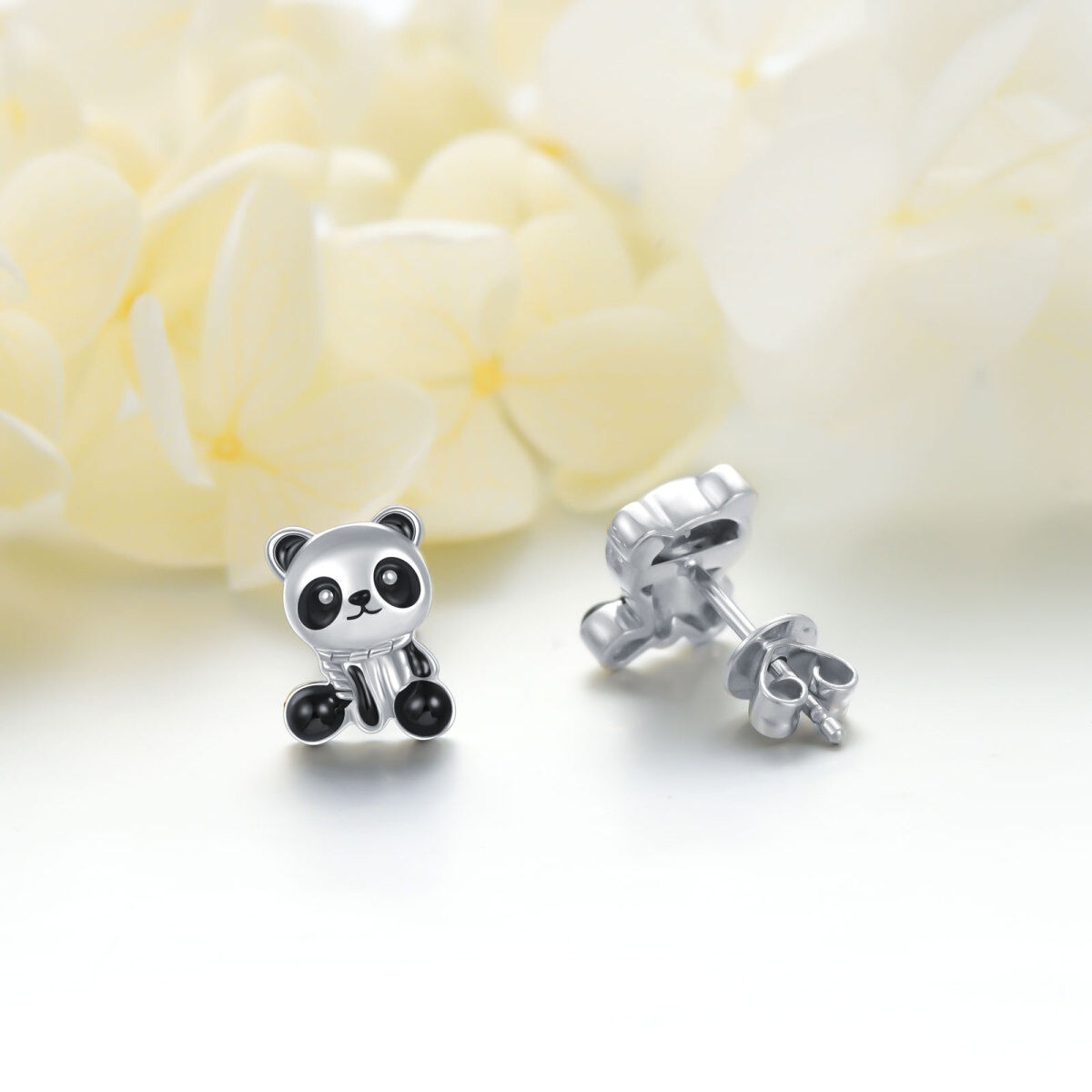 18K White Gold Panda Stud Earrings-3