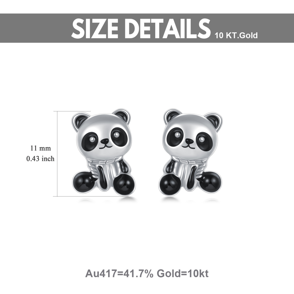 Pendientes de panda en oro blanco de 10 quilates-5