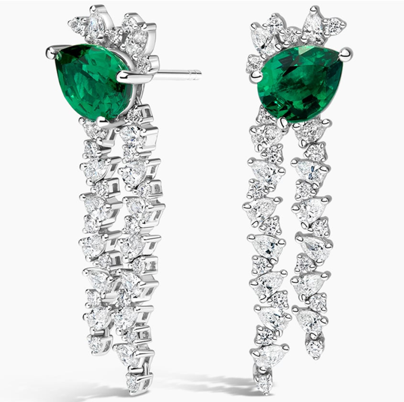 10K White Gold Pear Cut Emerald & 1.9 CT.T.W. Diamond Drop Earrings-1