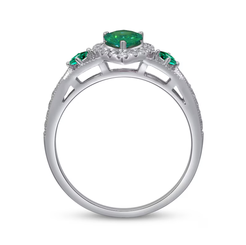 10K witgouden peervormige smaragd en diamanten halo verlovingsring-4