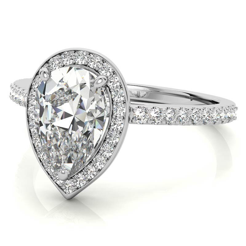 10K White Gold Pear Cut Halo Moissanite Engagement Ring-3
