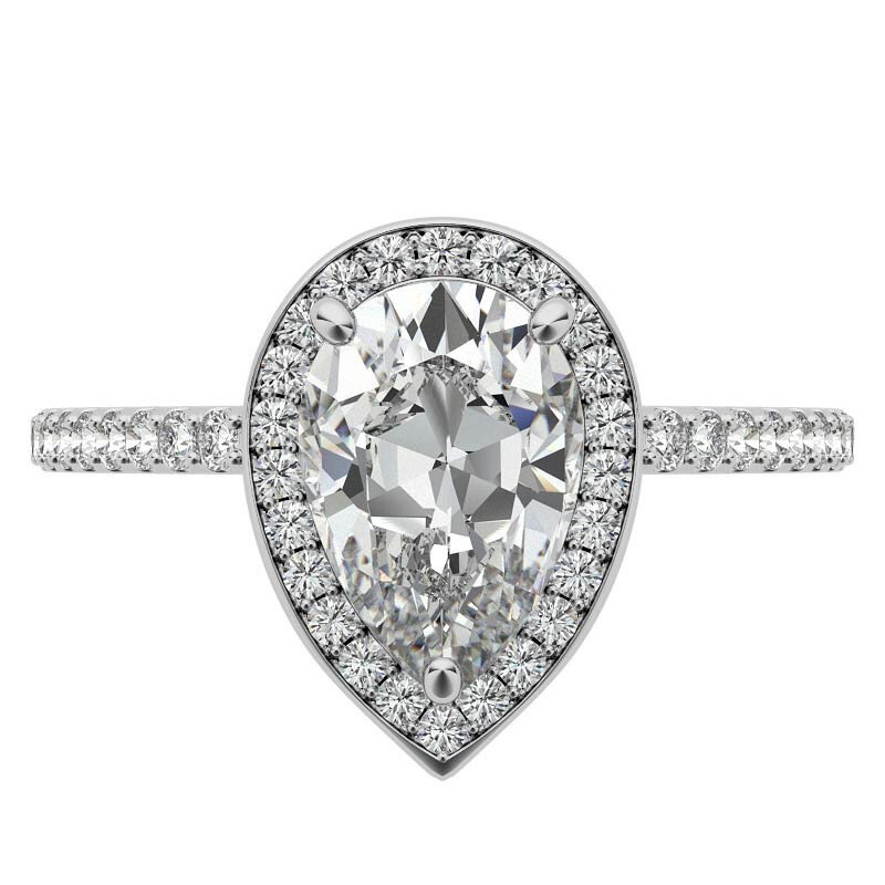 10K White Gold Pear Cut Halo Moissanite Engagement Ring-4