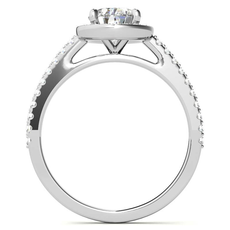 10K White Gold Pear Cut Halo Moissanite Engagement Ring-5