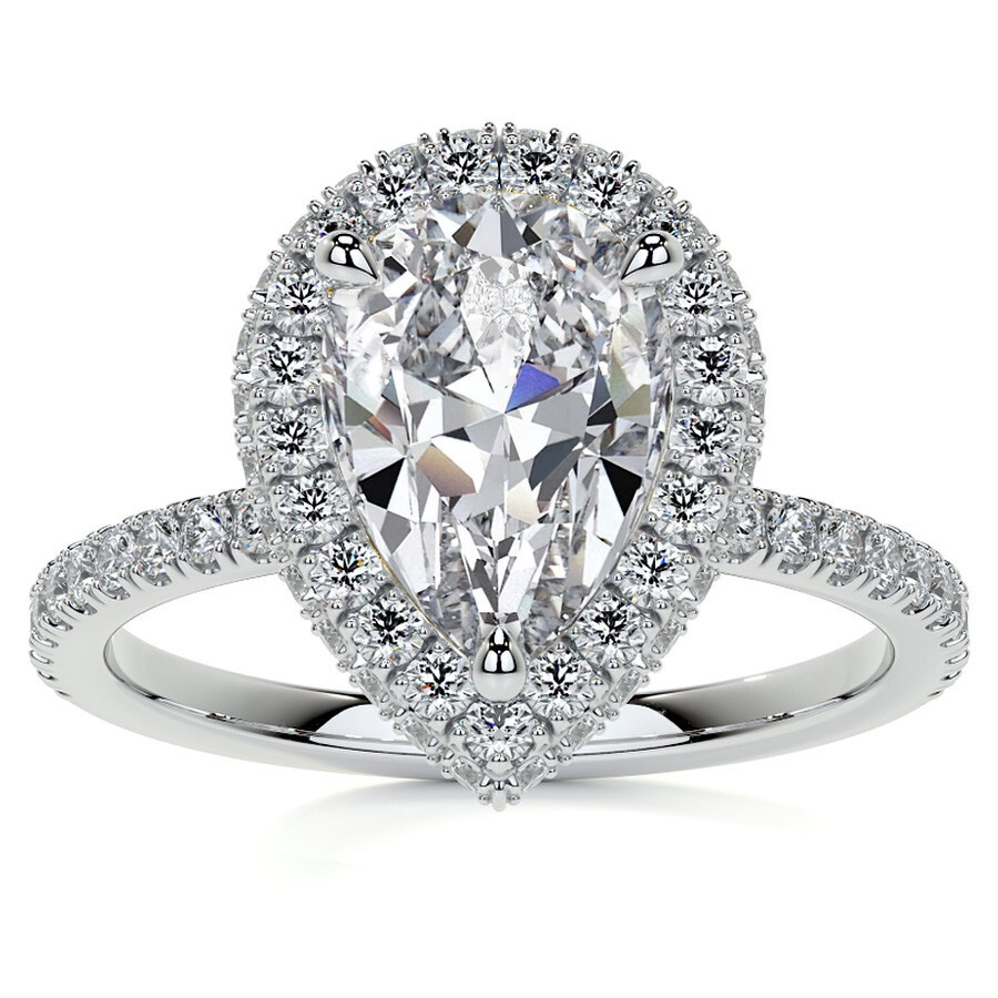 Bague de fiançailles en or blanc 10 carats avec halo de moissanite taille poire-1