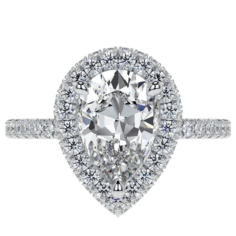 Bague de fiançailles en or blanc 10 carats avec halo de moissanite taille poire-3