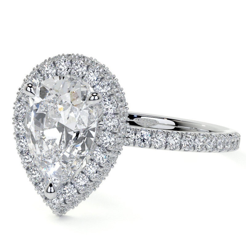 Anillo de compromiso de oro blanco de 10 quilates con halo de moissanita talla pera-4