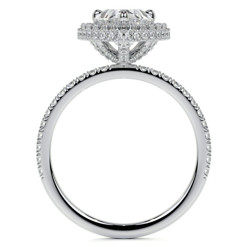 Anillo de compromiso de oro blanco de 10 quilates con halo de moissanita talla pera-5