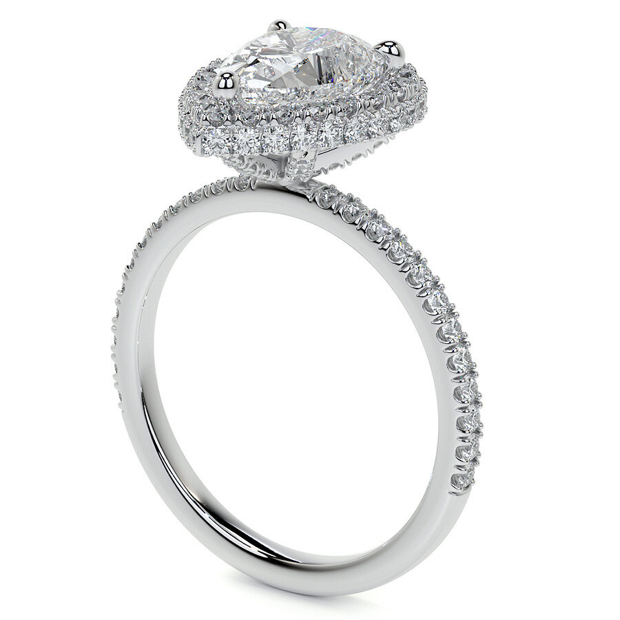 Bague de fiançailles en or blanc 10 carats avec halo de moissanite taille poire-6