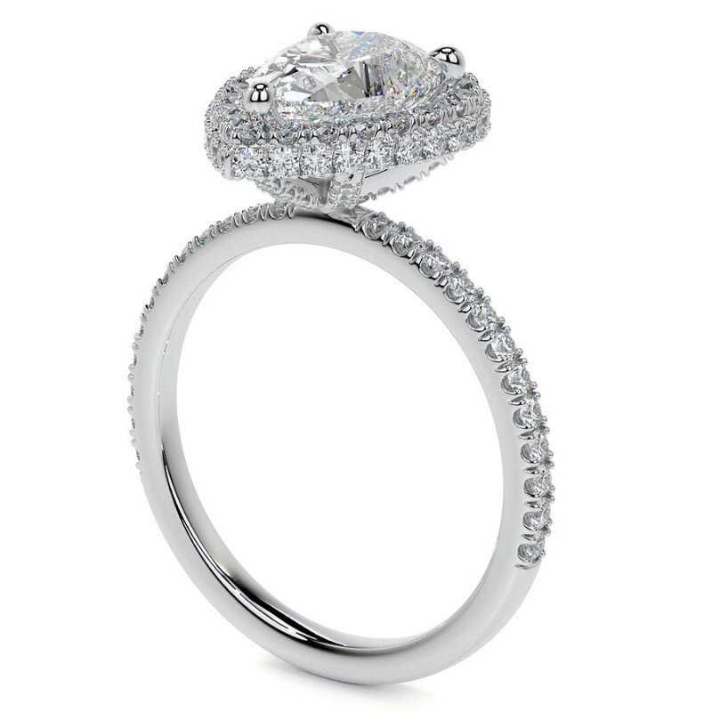 Anillo de compromiso de oro blanco de 10 quilates con halo de moissanita talla pera-6