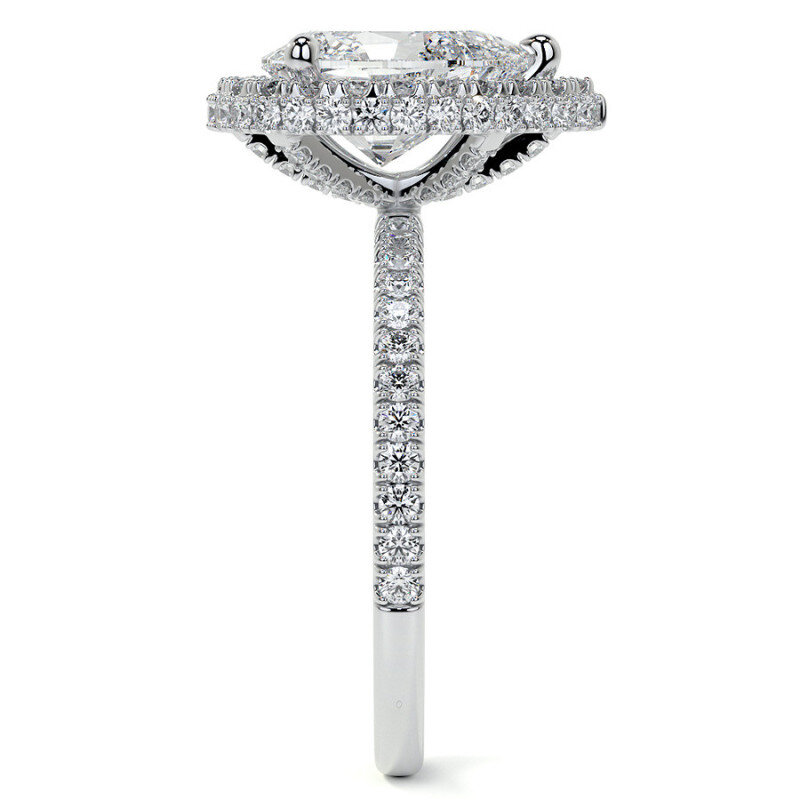 Anillo de compromiso de oro blanco de 10 quilates con halo de moissanita talla pera-7