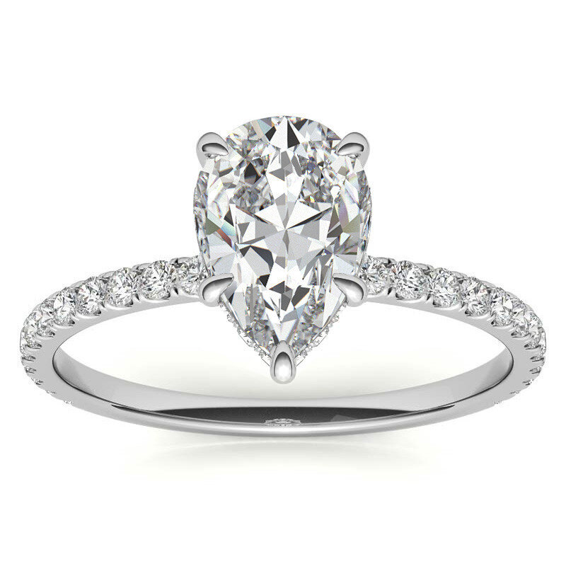 10K White Gold Pear Cut Moissanite Engagement Ring-7