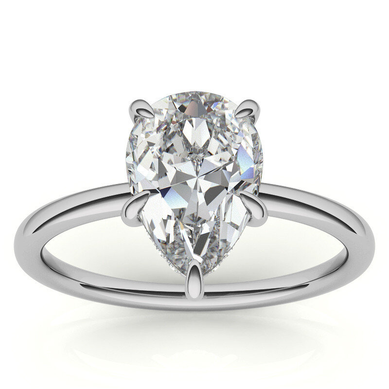 Platinum Pear Cut Solitaire Moissanite Engagement Ring-1