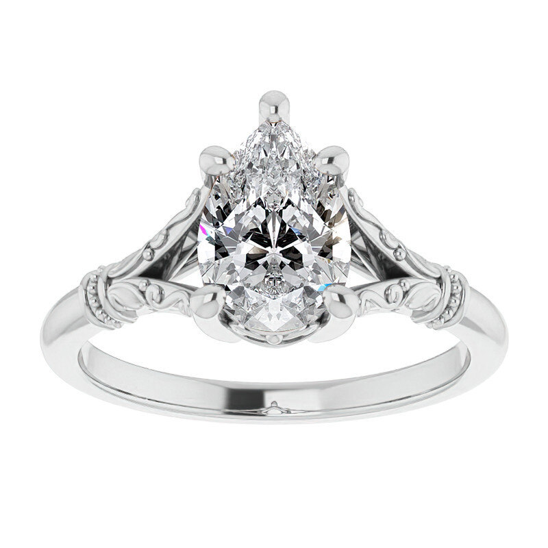 10K White Gold Pear Cut Solitaire Moissanite Engagement Ring-1
