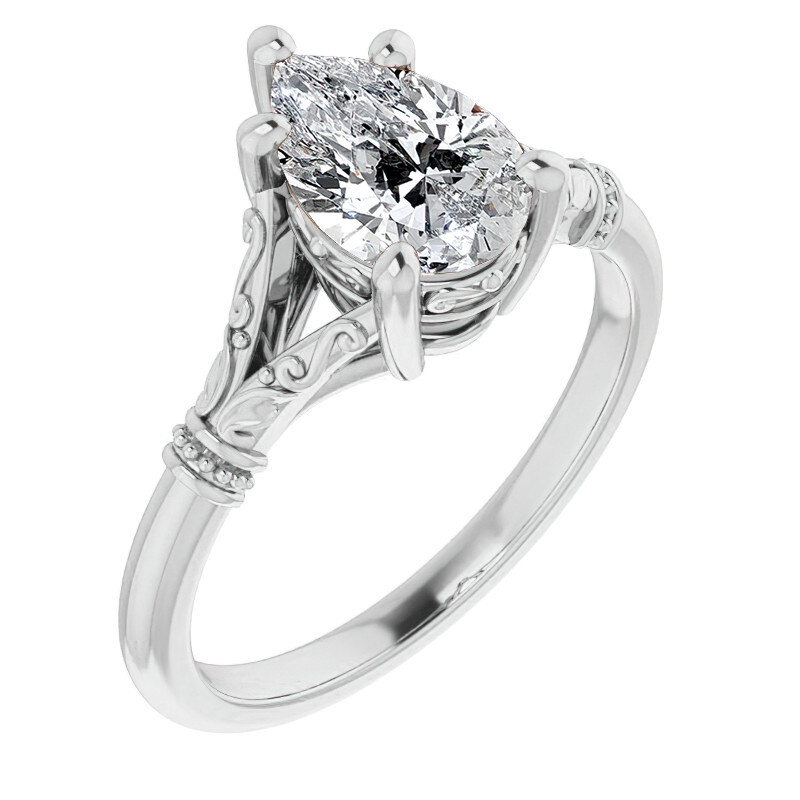 10K White Gold Pear Cut Solitaire Moissanite Engagement Ring-4