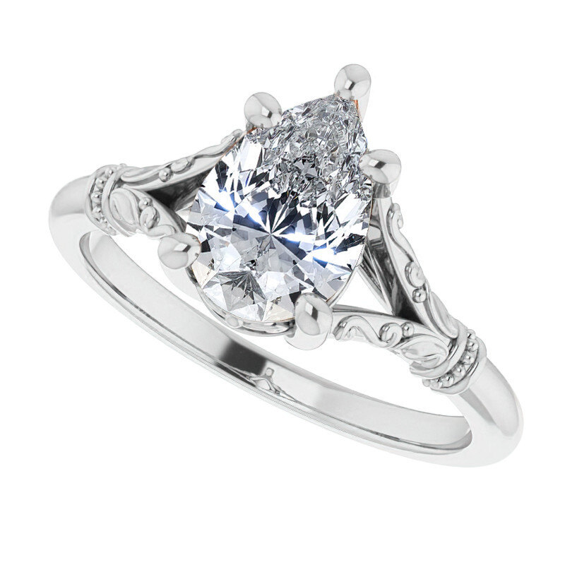 10K White Gold Pear Cut Solitaire Moissanite Engagement Ring-5