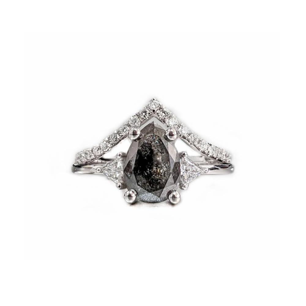 10K White Gold Pear Cut Herkimer Diamond Ring-1