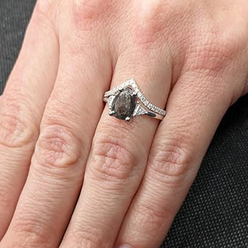 10K White Gold Pear Herkimer Diamond Ring-2