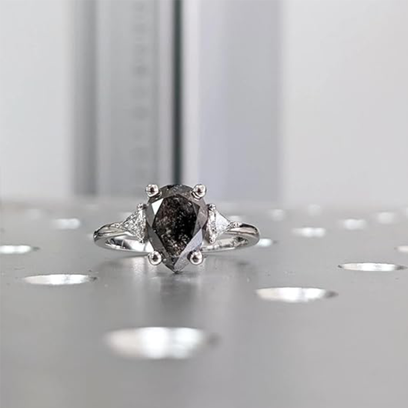 10K White Gold Pear Herkimer Diamond Ring-3