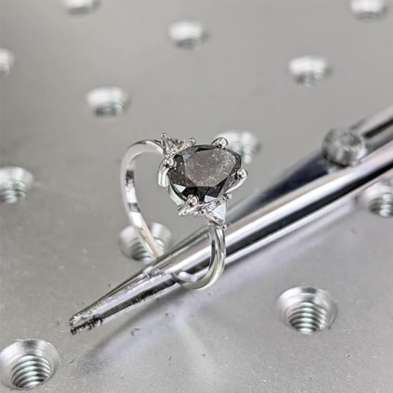 10K White Gold Pear Cut Herkimer Diamond Ring-4