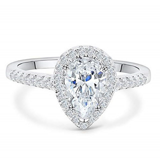 10K White Gold Pear Shaped Moissanite Personalized Engraving Engagement Ring-54