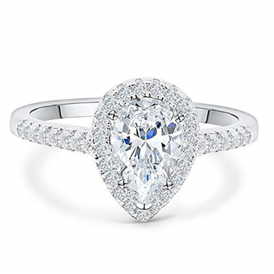 10K White Gold Pear Shaped Moissanite Personalized Engraving Engagement Ring