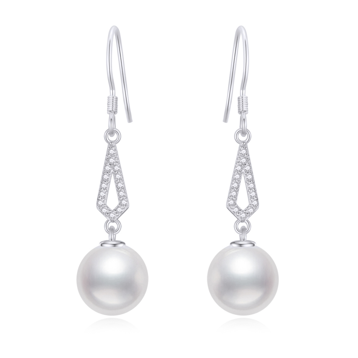 10K White Gold Pearl Drop Shape Earrings-1