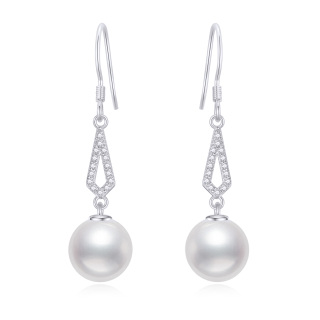 10K White Gold Pearl Drop Shape Earrings-2