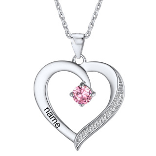 10K Personalized Birthstone Engraving Heart Pendant Necklace For Women-45