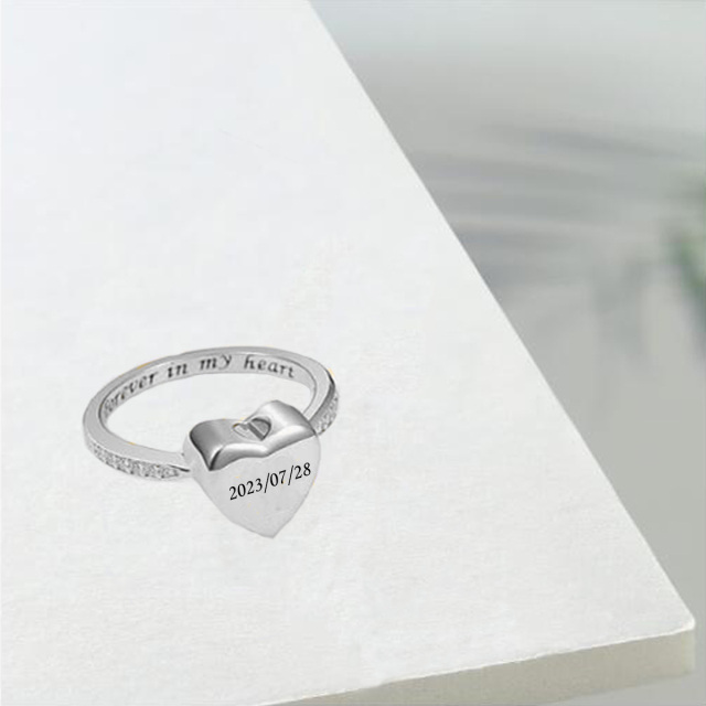 10K White Gold Cubic Zirconia Personalized Birthstone & Personalized Engraving & Heart Urn Ring-3