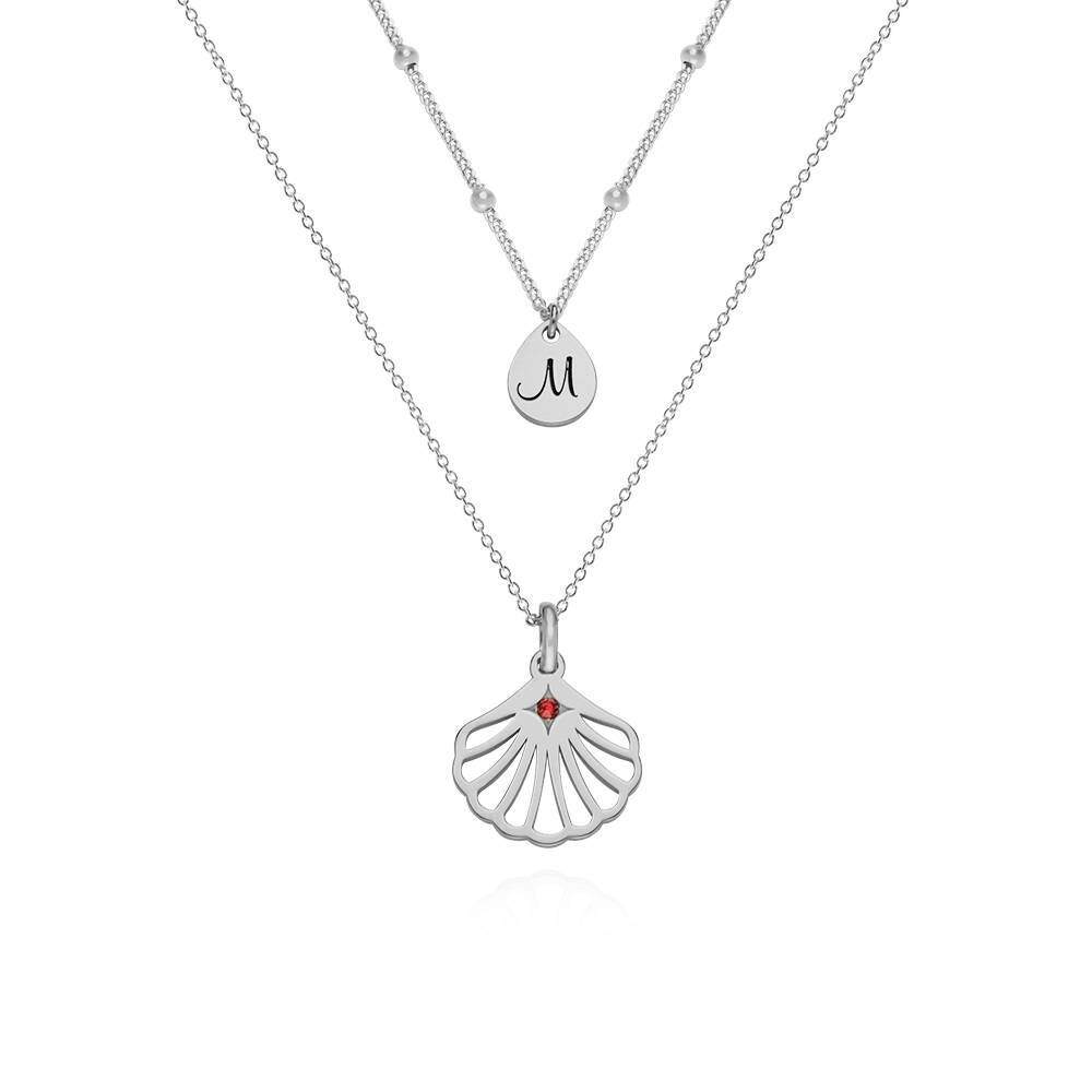 Collar en capas de oro blanco de 10 quilates con circonita cúbica grabado personalizado de-1