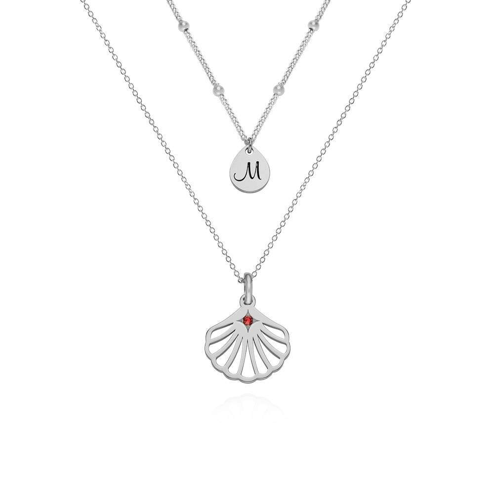 Collier superposé en or blanc 10 carats avec gravure de pierre de naissance personnalisée et zircone cubique-1