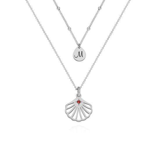 Collier superposé en or blanc 10K à zircon cubique avec gravure personnalisée de la pierre