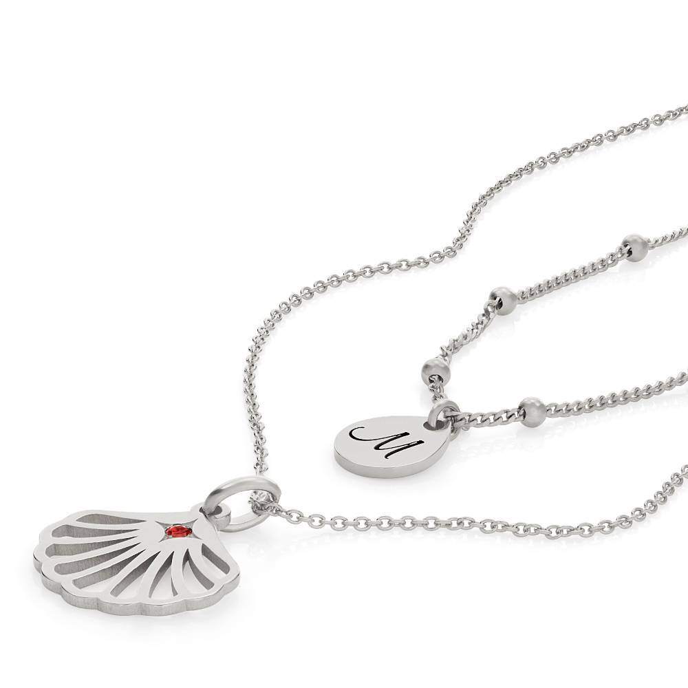 Collar en capas de oro blanco de 10 quilates con circonita cúbica grabado personalizado de-3
