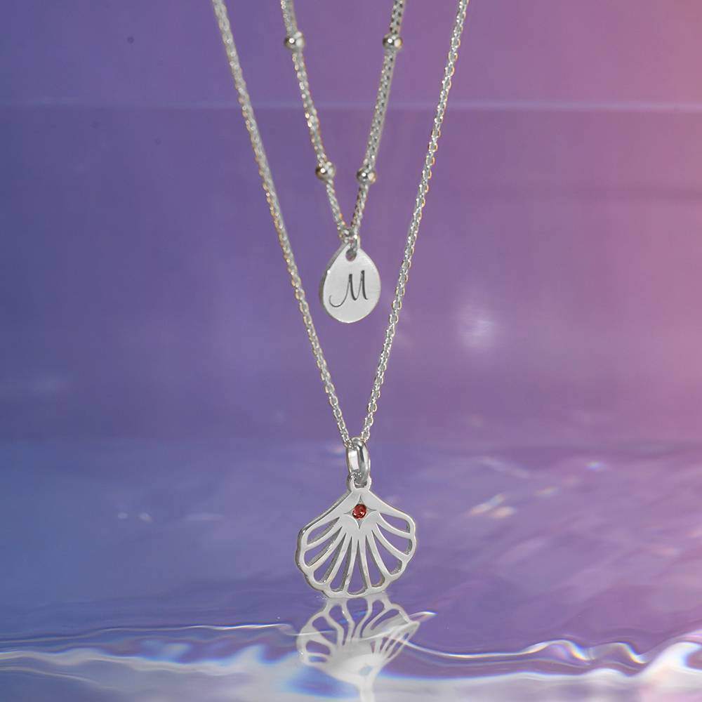Collar en capas de oro blanco de 10 quilates con circonita cúbica grabado personalizado de-4