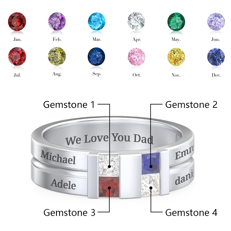 10K White Gold Cubic Zirconia Personalized Birthstone & Personalized Engraving Ring for Men-5