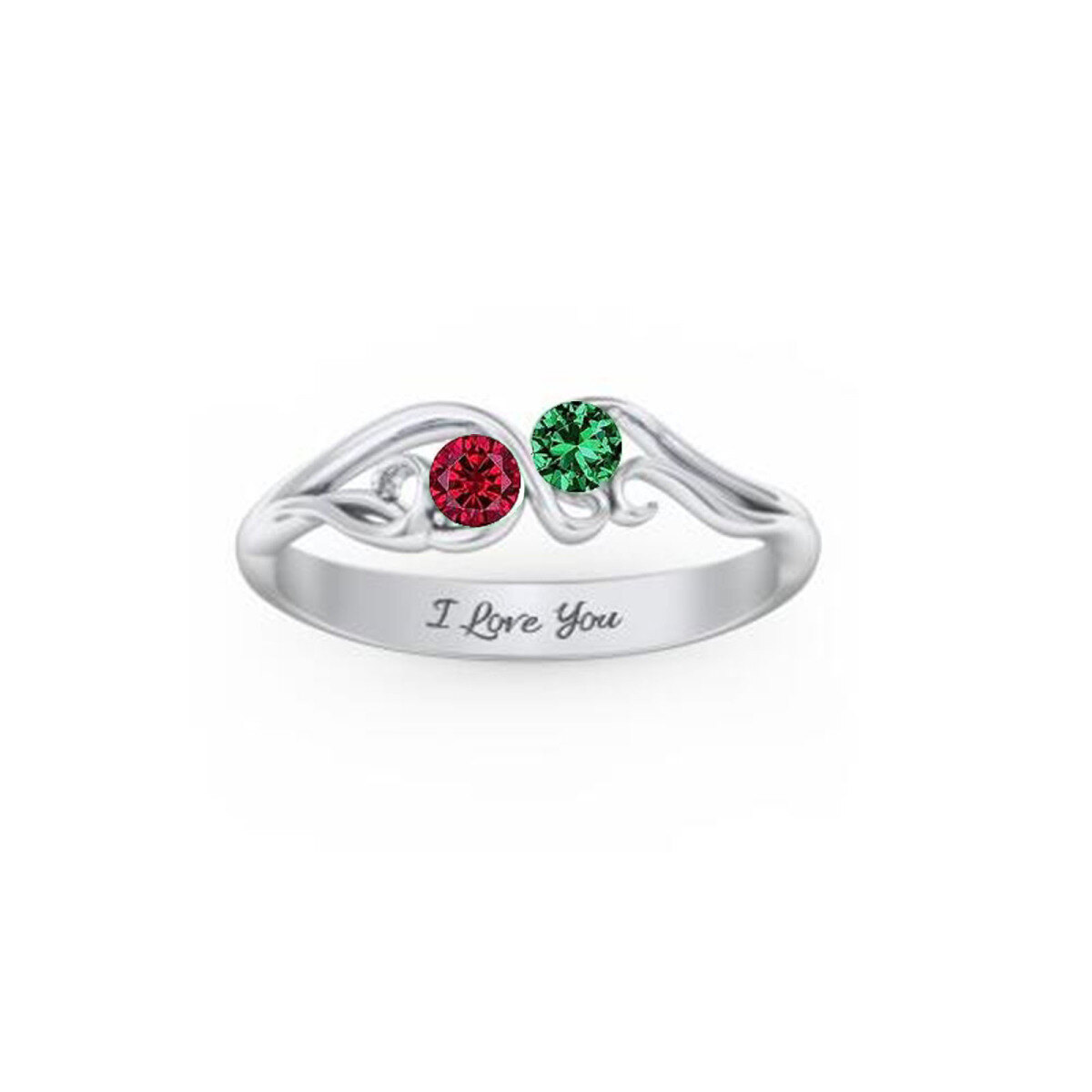 Bague gravée avec pierre de naissance personnalisée en or blanc 10 carats pour femme