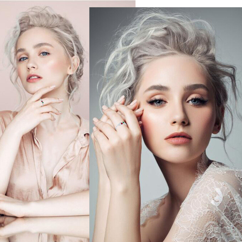 10K White Gold Personalised Birthstone Engraving Ring For Women-2