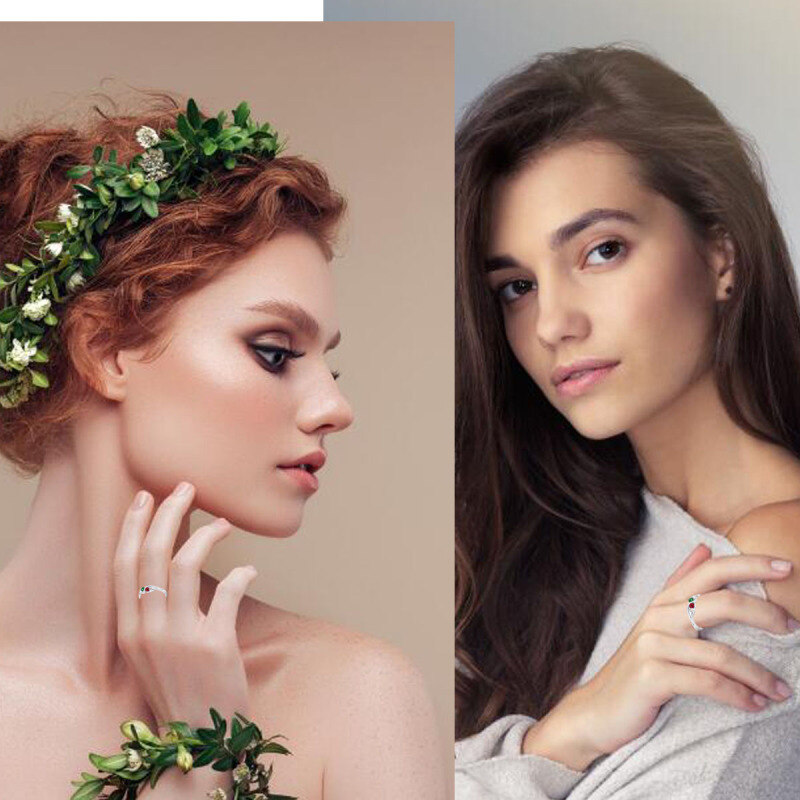 10K White Gold Personalised Birthstone Engraving Ring For Women-3