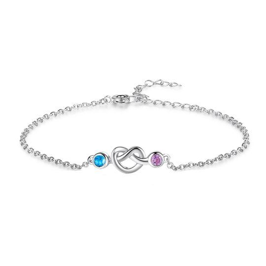 10K White Gold Personalized Birthstone Heart Charm Bracelet-1