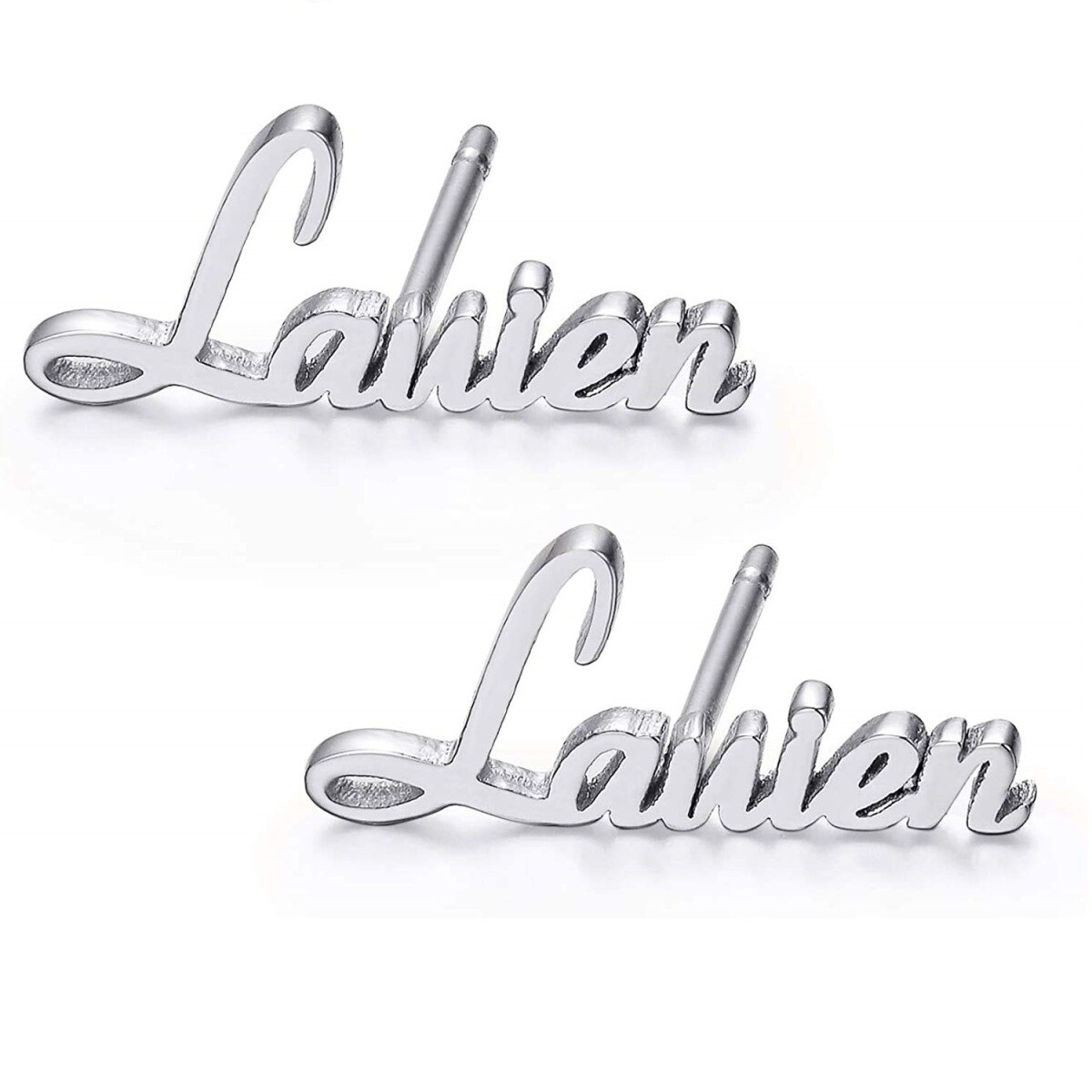 10K White Gold Personalized Classic Name Stud Earrings-1