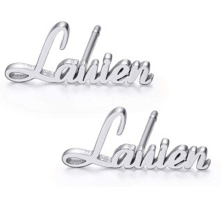 10K White Gold Personalized Classic Name Stud Earrings-42