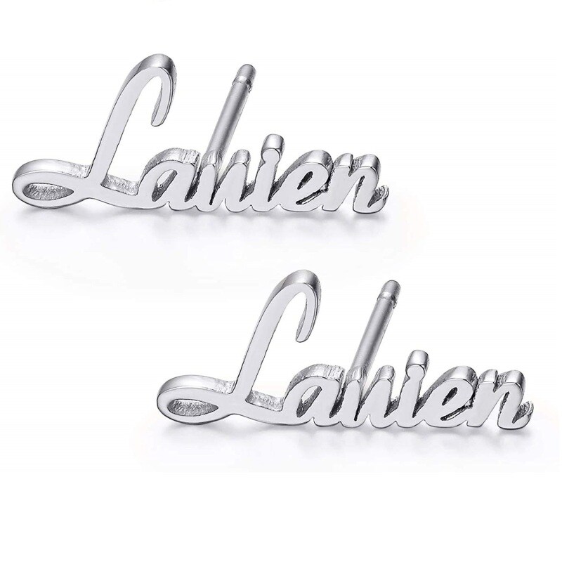 10K White Gold Personalized Classic Name Stud Earrings