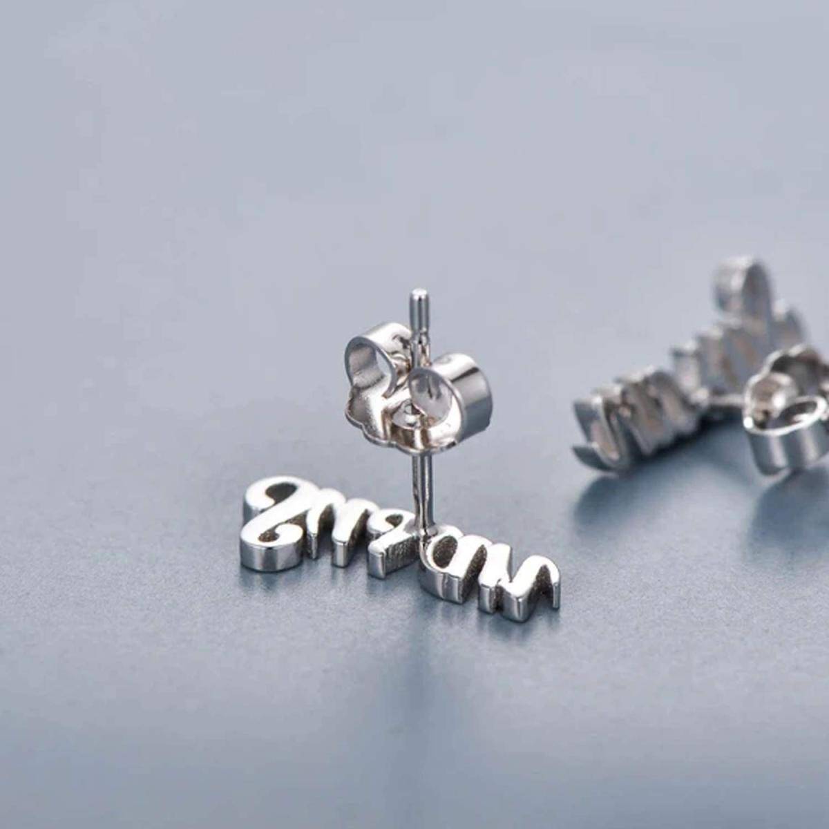 10K White Gold Personalized Classic Name Stud Earrings-5