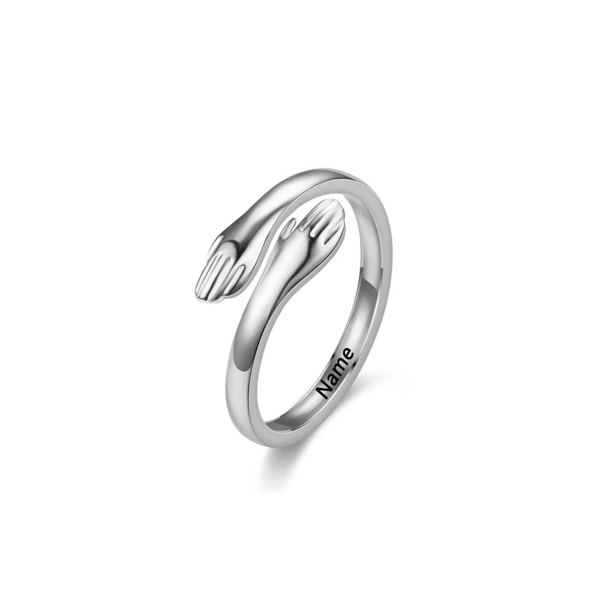 10K White Gold Personalized Engraving & Hug Open Ring-1