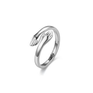 10K White Gold Personalized Engraving & Hug Open Ring-9