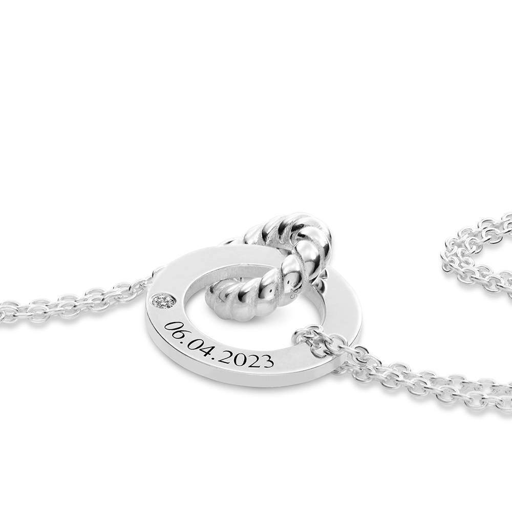 10K White Gold Cubic Zirconia Personalized Engraving Pendant Necklace-3