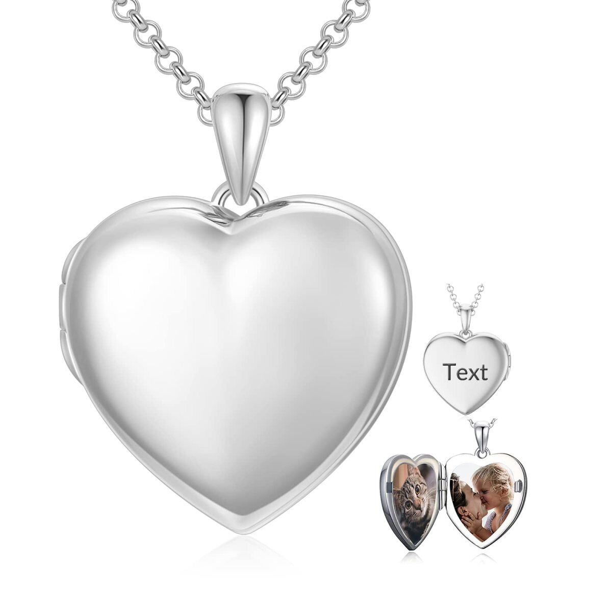 10K White Gold Personalized Engraving & Personalized Photo & Heart Pendant Necklace with Engraved Word-1