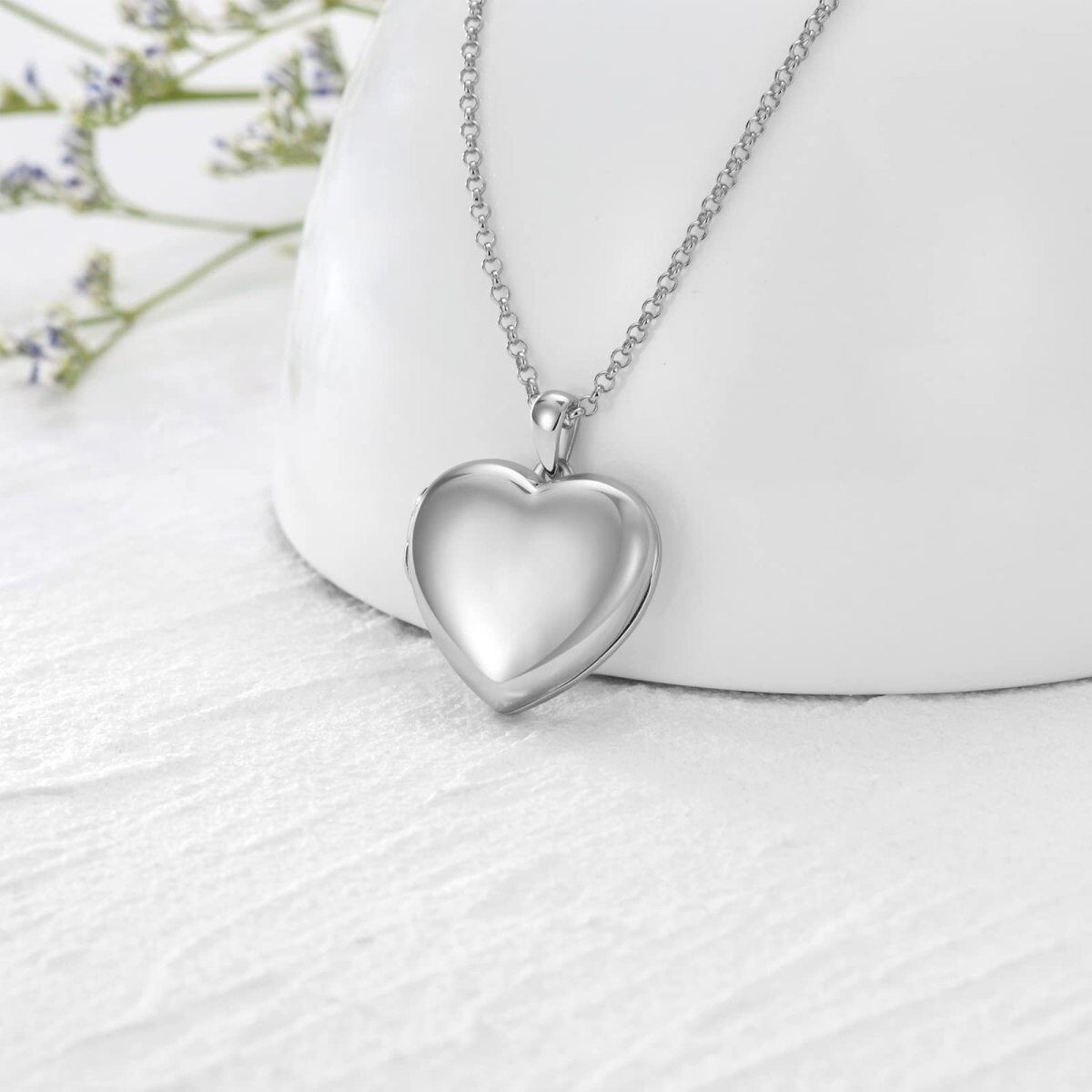 Sterling Silver Personalized Photo & Heart Pendant Necklace with Engraved Word-3